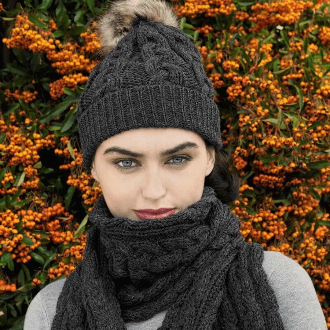 Irish knitted hat and scarf. Designed using Merino wool and cashmere blends