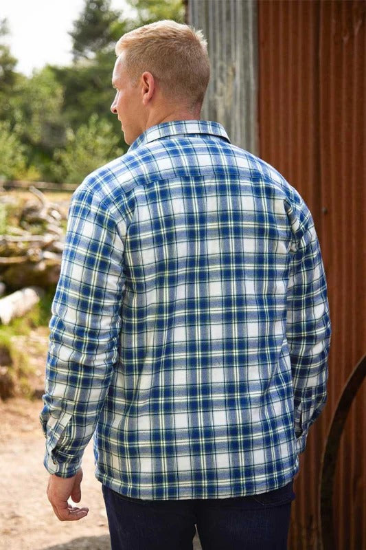 Men’s Flannel Fleece Lined Shirt - Douglas Blue Tartan (LV38)