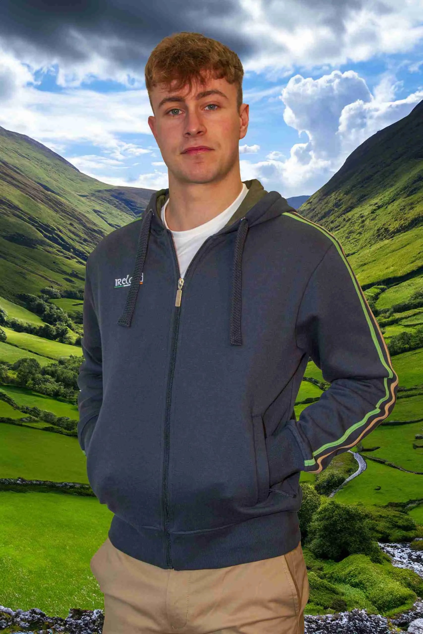Retro Irish Unisex 300gsm Full Zip Hooded Sweat.