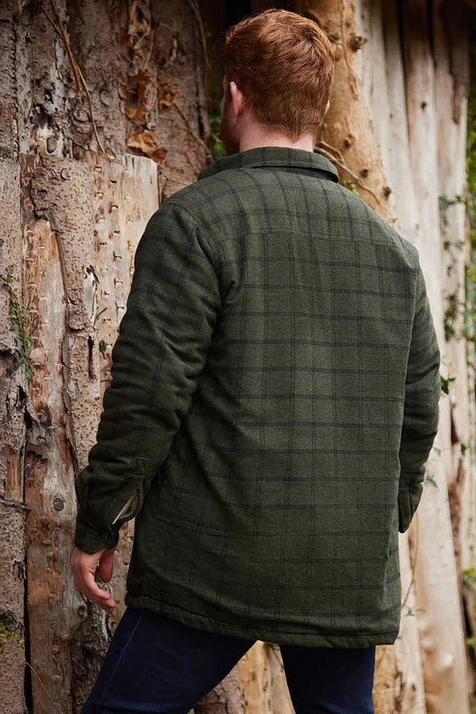 Men’s Flannel Fleece Lined Shirt - Forest Green Black Check (LV15)
