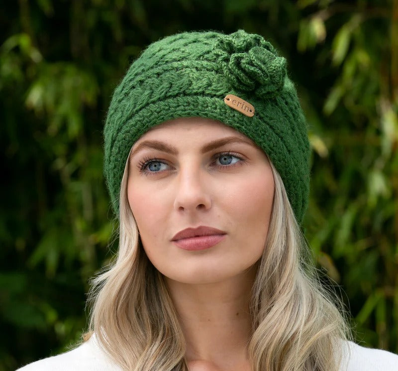 Aran Trellis Pullon Hat w/Flower
