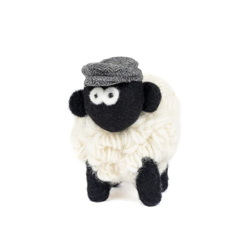 Knitted Sheep Collectible Mountain with Charcoal Flat Cap Medium