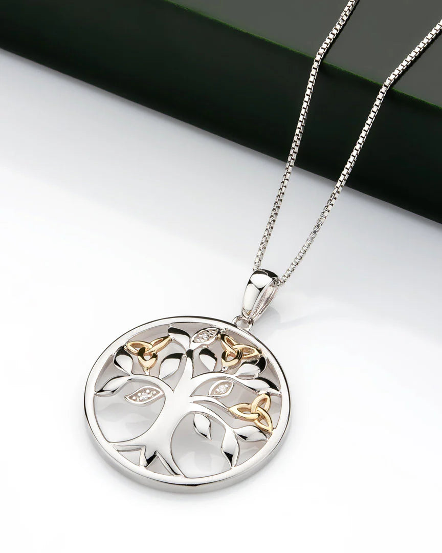 Gold and Silver Diamond Tree Of Life Necklace