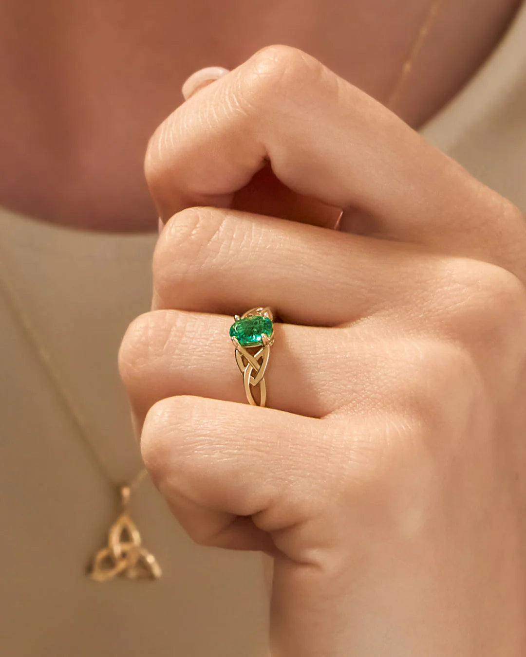 14K Gold Emerald Celtic Knot Ring