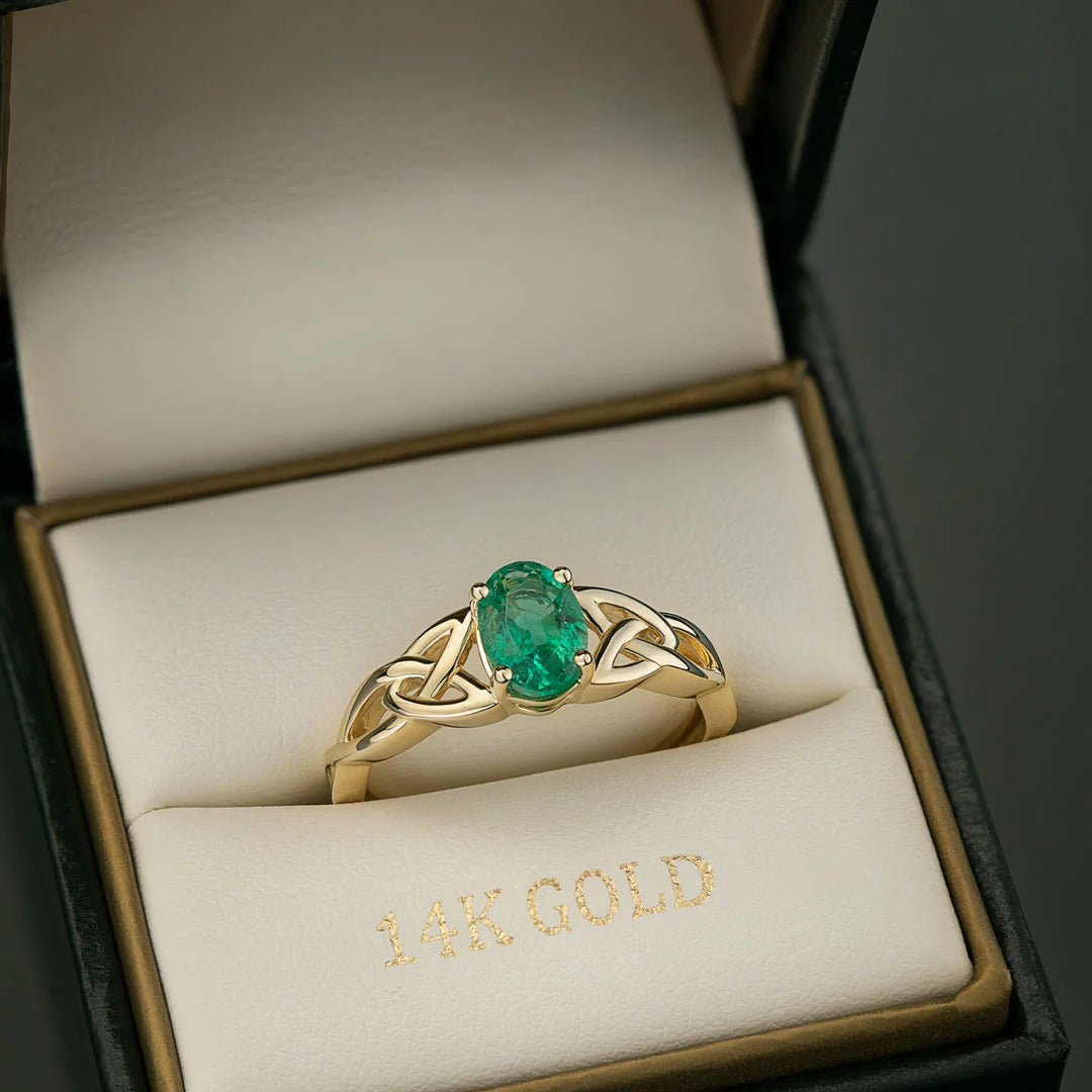 14K Gold Emerald Celtic Knot Ring