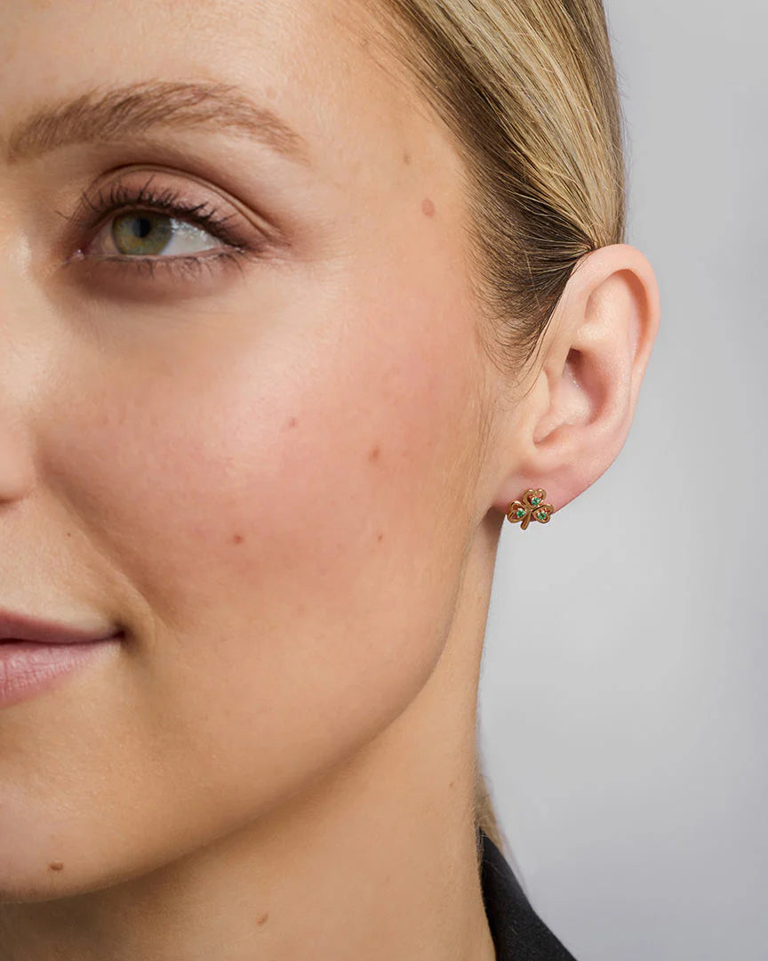 14K Gold Emerald Shamrock Earrings