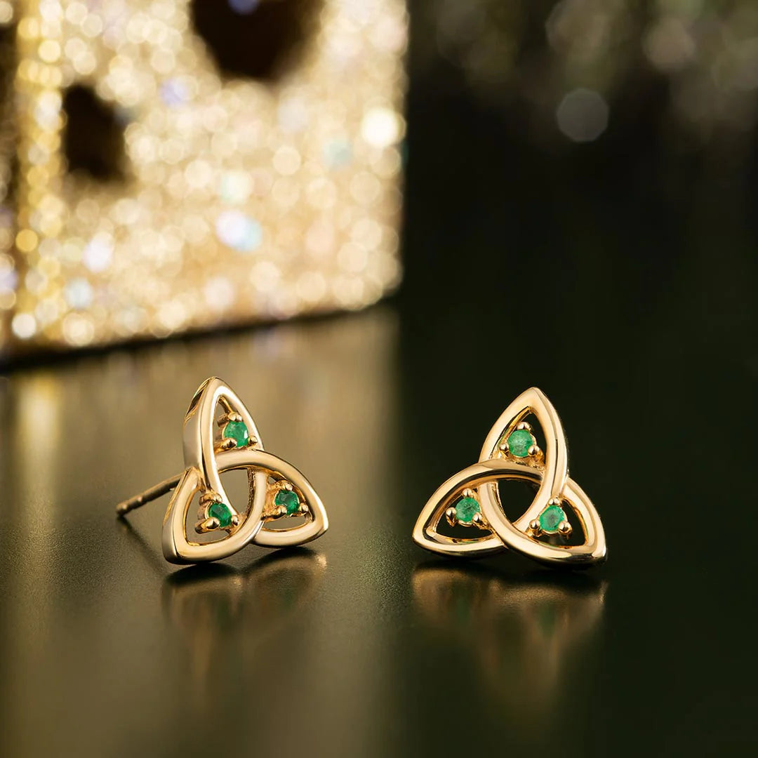 14K Gold Emerald Trinity Knot Earrings