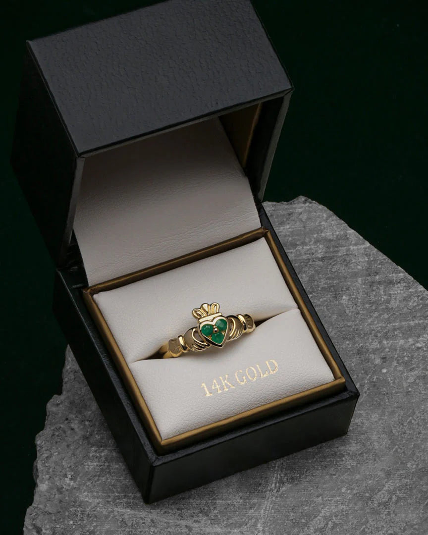 14K Gold Emerald Claddagh Ring
