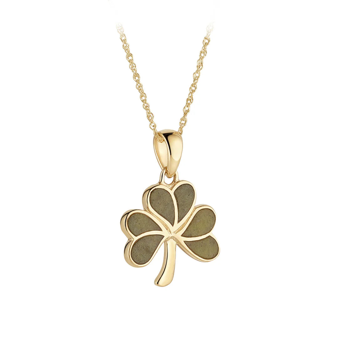 10K Gold Connemara Marble Shamrock Necklace