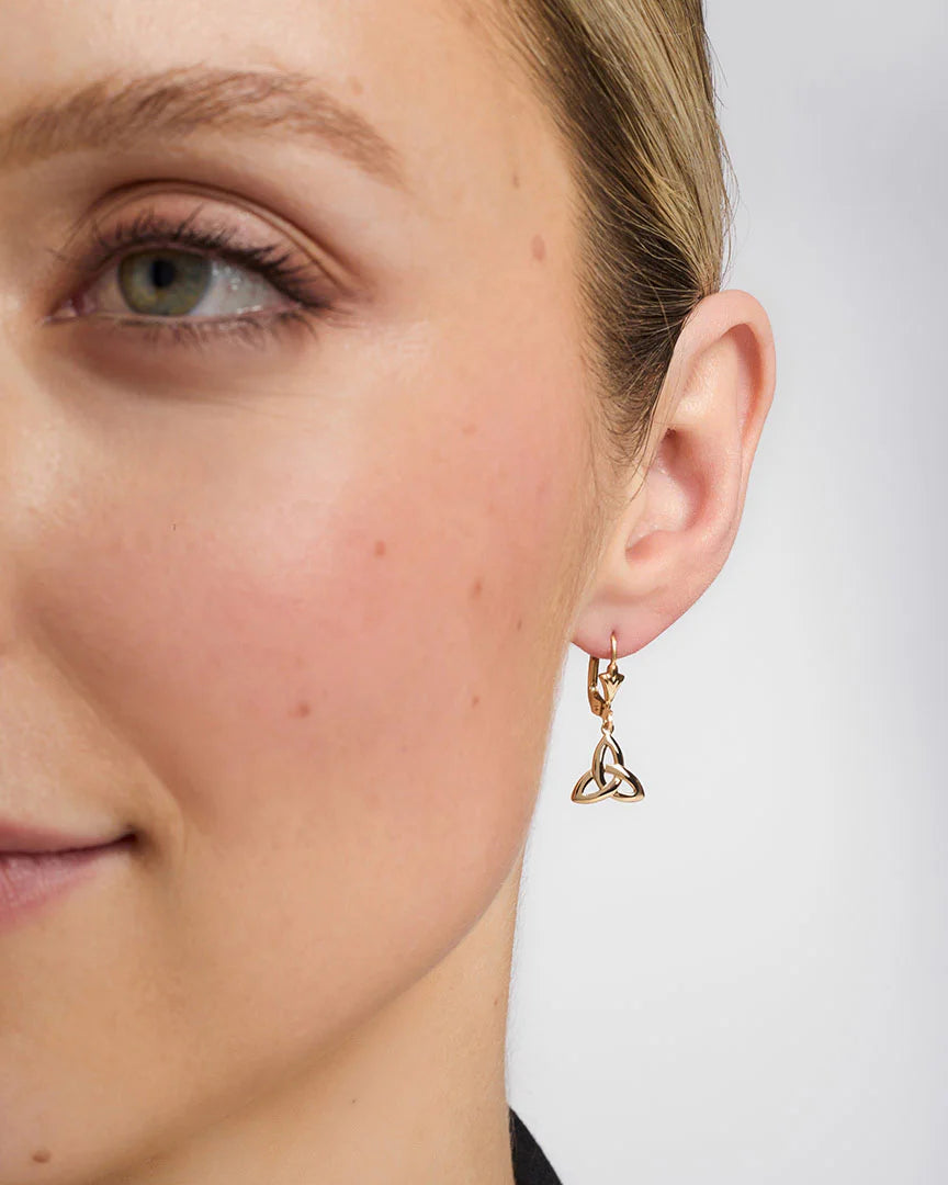 14K Gold Trinity Knot Drop Earrings