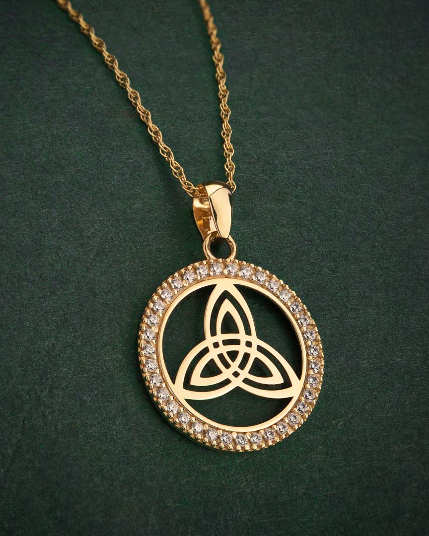 10K Gold Cz Round Trinity Knot Necklace