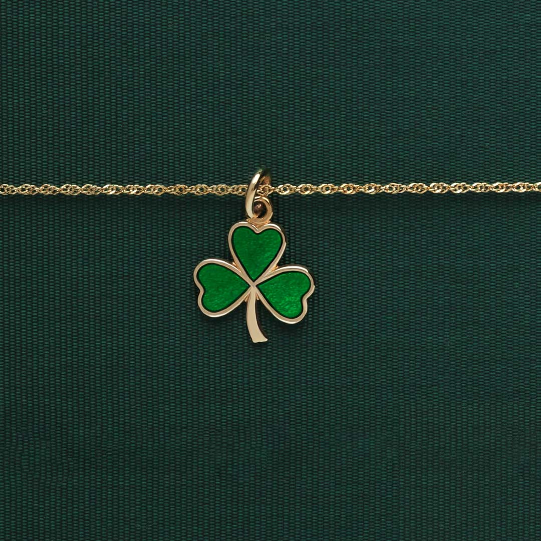 Green Enamel Gold Shamrock Charm ( Necklace Not Included)