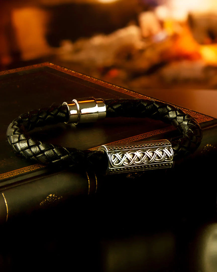 Silver Celtic Knot Leather Bracelet