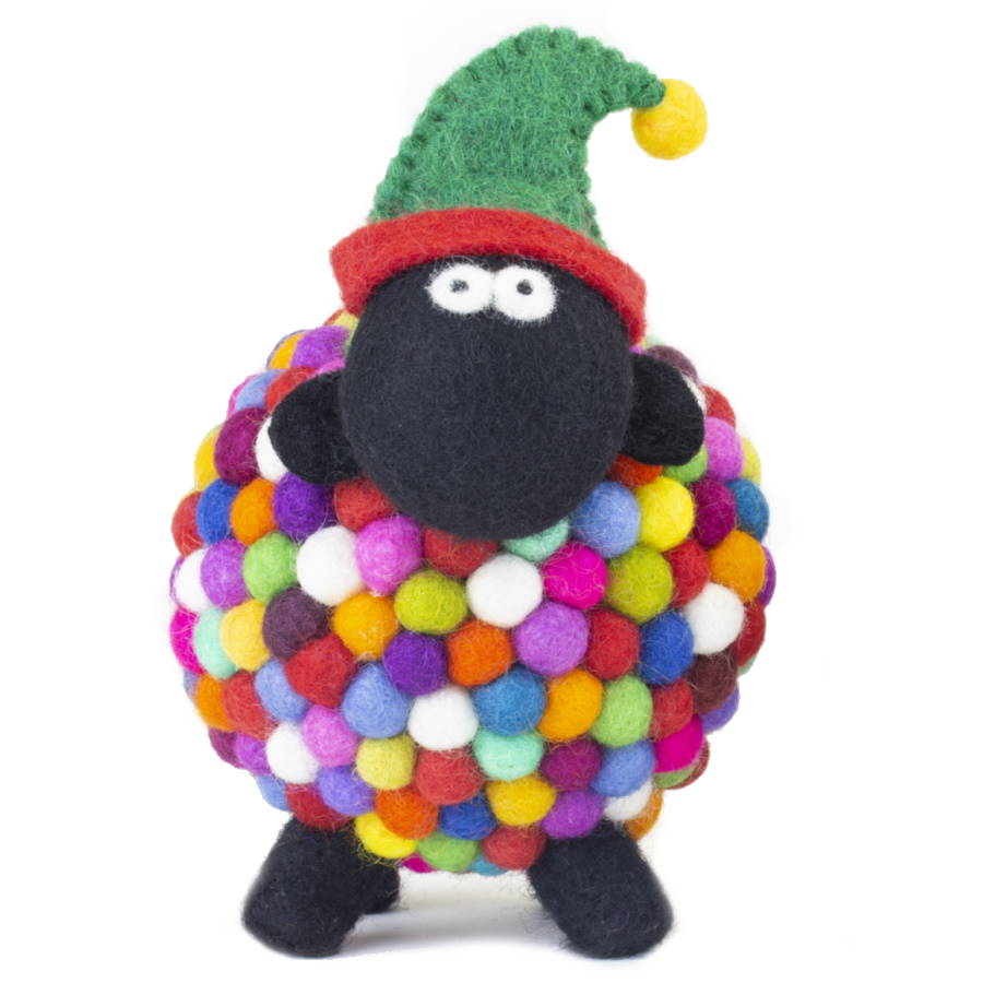 Felt Sheep Collectible with Elf Hat Large