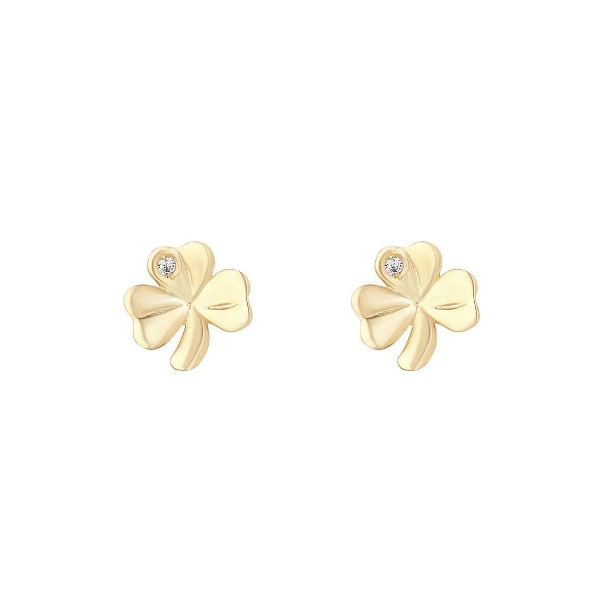 10K Gold Cz Shamrock Stud Earrings