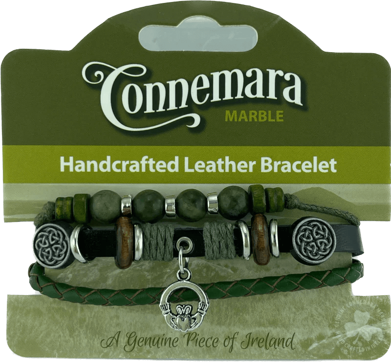 CLADDAGH CHARM LEATHER AND MARBLE HIPPY BRACELET