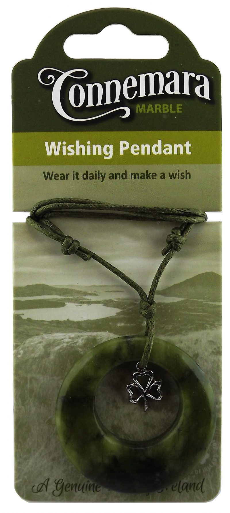 CONNEMARA MARBLE SHAMROCK CHARM WISHING PENDANT