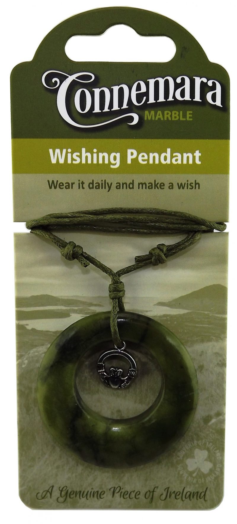 CONNEMARA MARBLE CLADDAGH CHARM WISHING PENDANT