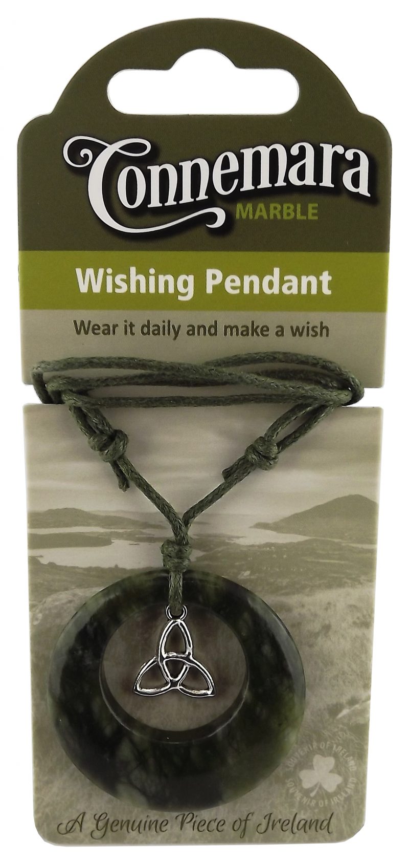 CONNEMARA MARBLE TRINITY KNOT CHARM WISHING PENDANT