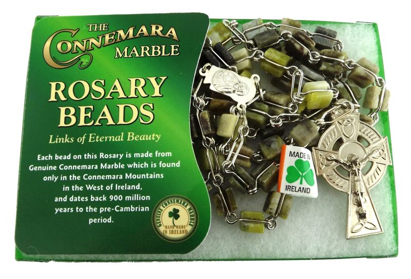 CONNEMARA MARBLE SQUARE ROSARY BEADS BOXED