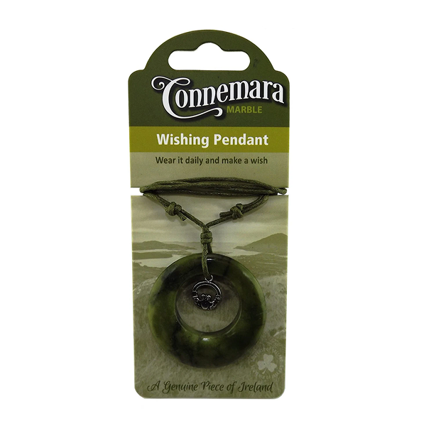 CONNEMARA MARBLE CLADDAGH CHARM WISHING PENDANT