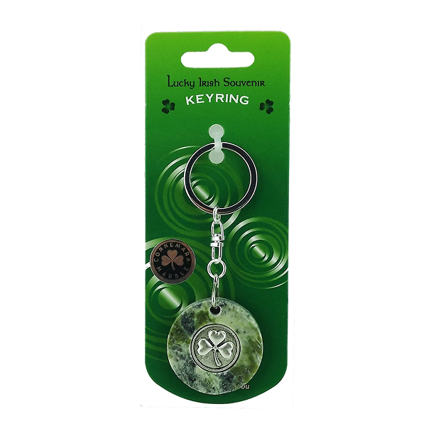 CONNEMARA MARBLE KEYRING WITH SHAMROCK DISC