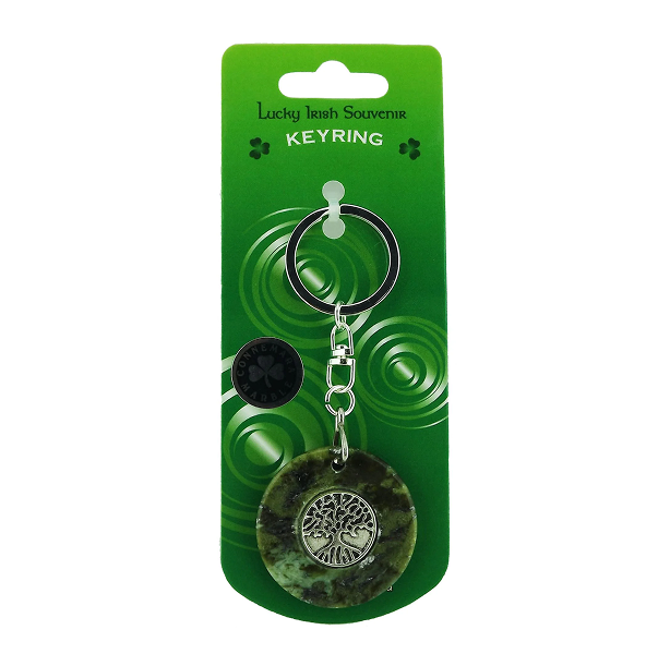 CONNEMARA MARBLE KEYRING WITH TREE OF LIFE DISC