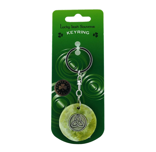 CONNEMARA MARBLE KEYRING WITH TRINITY KNOT DISC