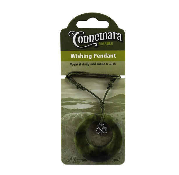 CONNEMARA MARBLE SHAMROCK CHARM WISHING PENDANT