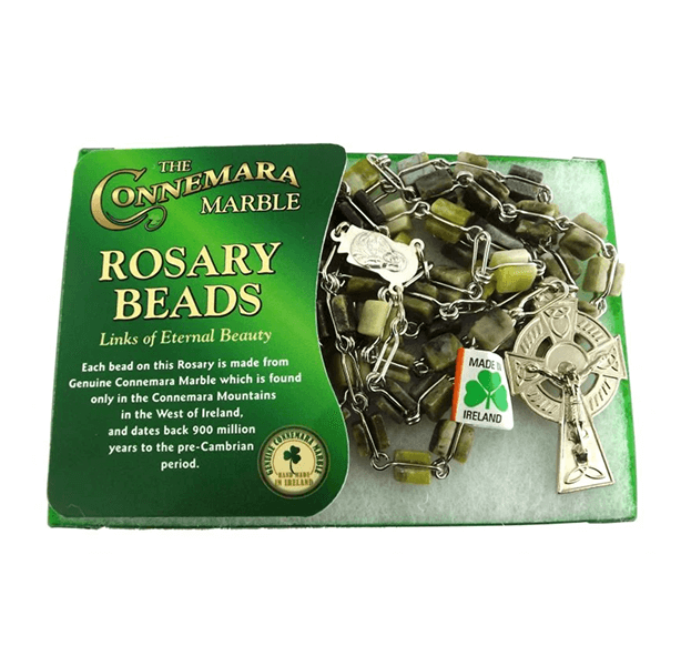 CONNEMARA MARBLE SQUARE ROSARY BEADS BOXED