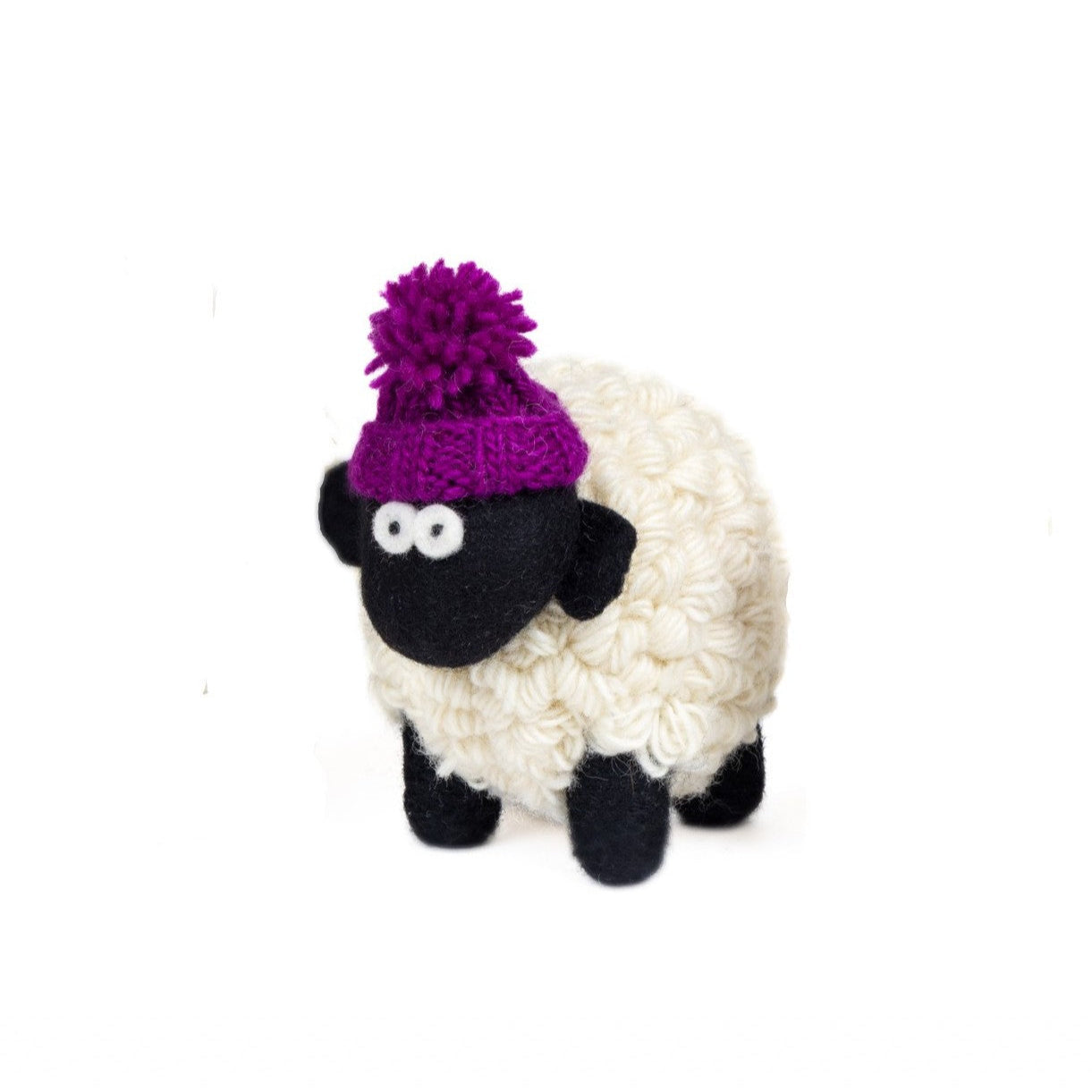 Knitted Sheep Collectible Mountain w/ Purple Bobble Hat