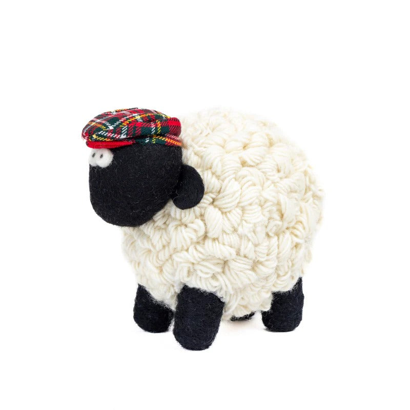 Knitted Sheep Collectible Mountain with Red Tartan Cap XLarge
