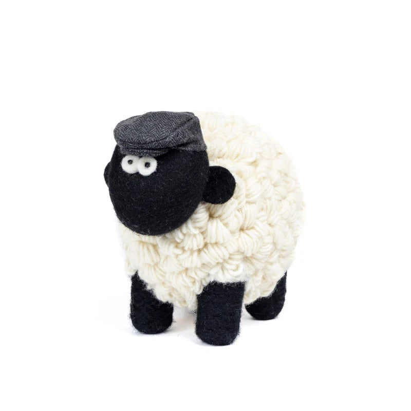 Knitted Sheep Collectible Mountain with Charcoal Flat Cap XLarge