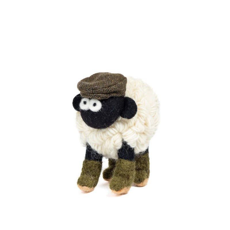 Knitted Sheep Collectible MBF w/ Boots & Flat Cap Green Medium