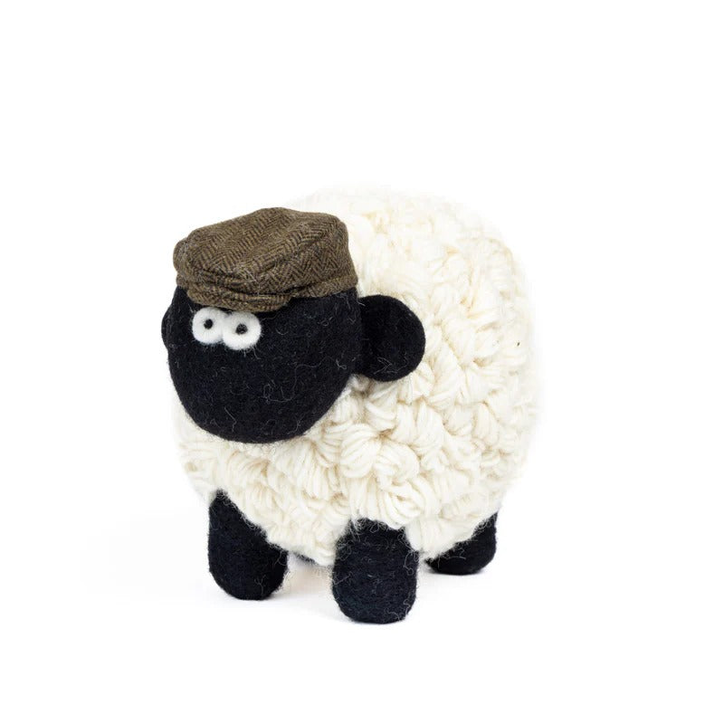 Knitted Sheep Collectible Mountain with Green Flat Cap XLarge