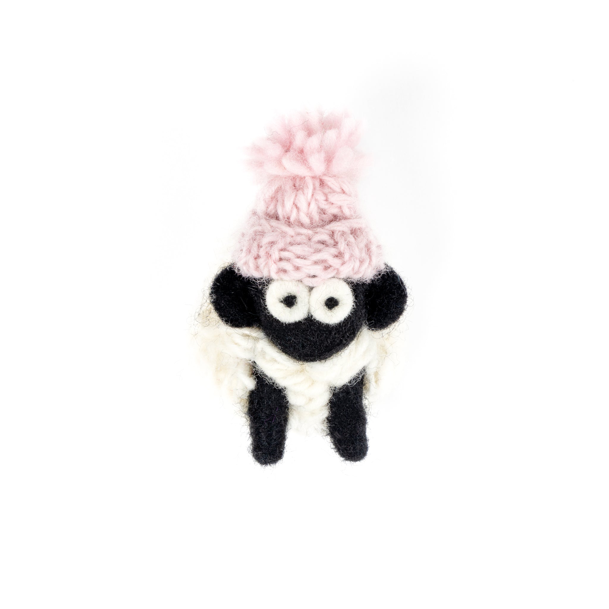 Knitted Wool Magnet Sheep Bobble Hat Solid Pink