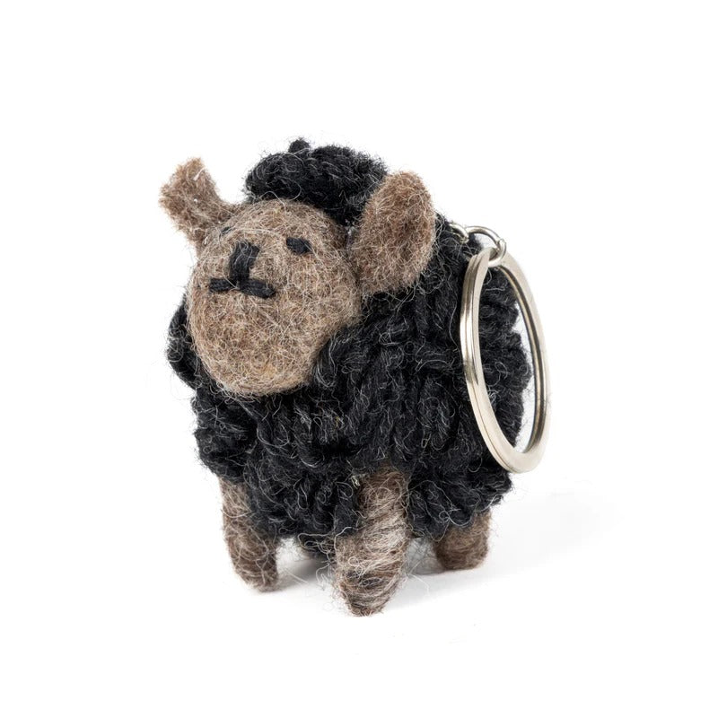Knitted Wool Standing Sheep Keyring Charcoal