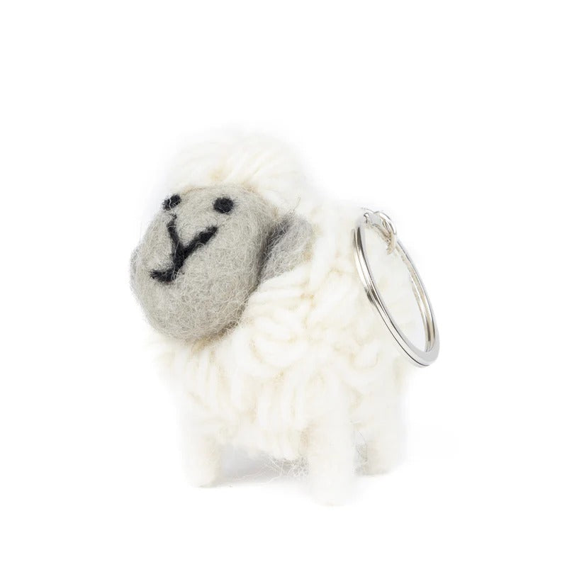 Knitted Wool Standing Sheep Grey Face Keyring