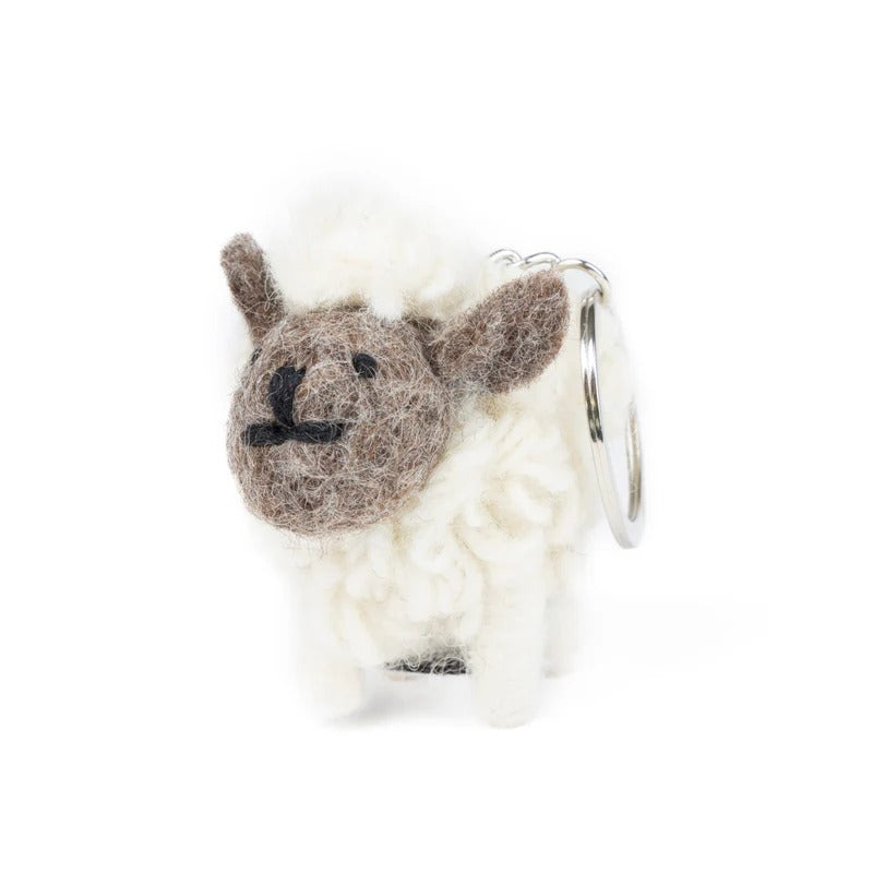 Knitted Wool Standing Sheep Keyring White