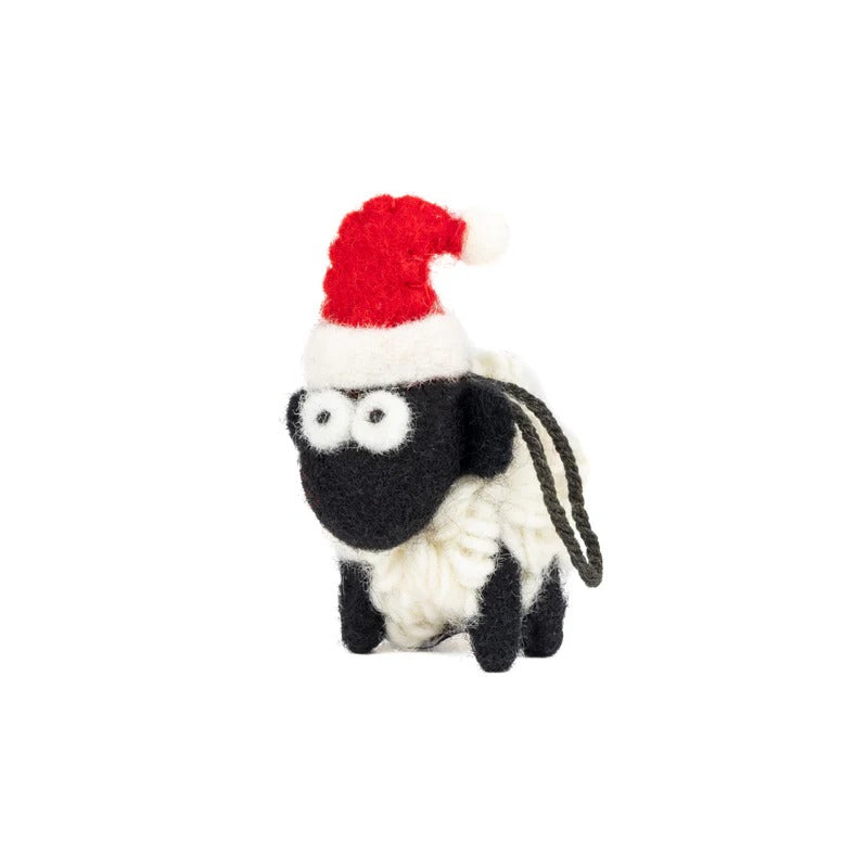 Knitted Sheep Collectible with Santa Hat Mini