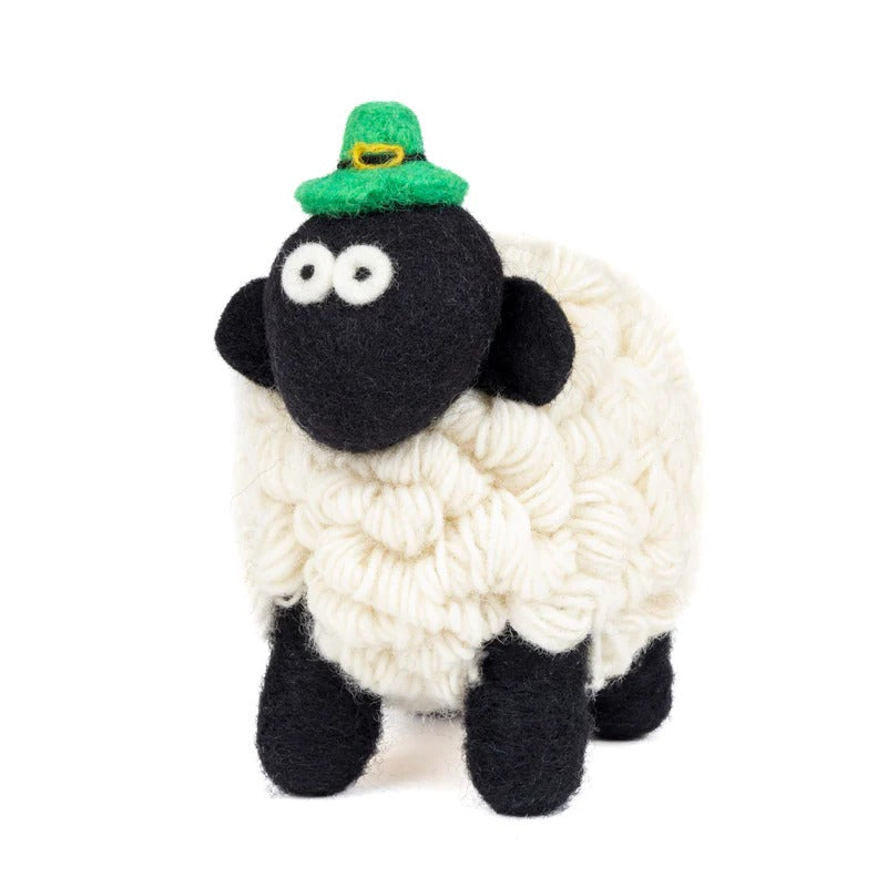 Knitted Sheep Collectible Mountain with Leprechaun Hat Large