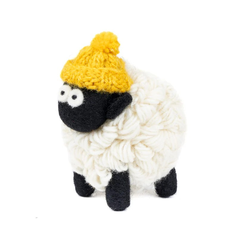 Knitted Sheep Collectible Mountain w/ Mustard Bobble Hat