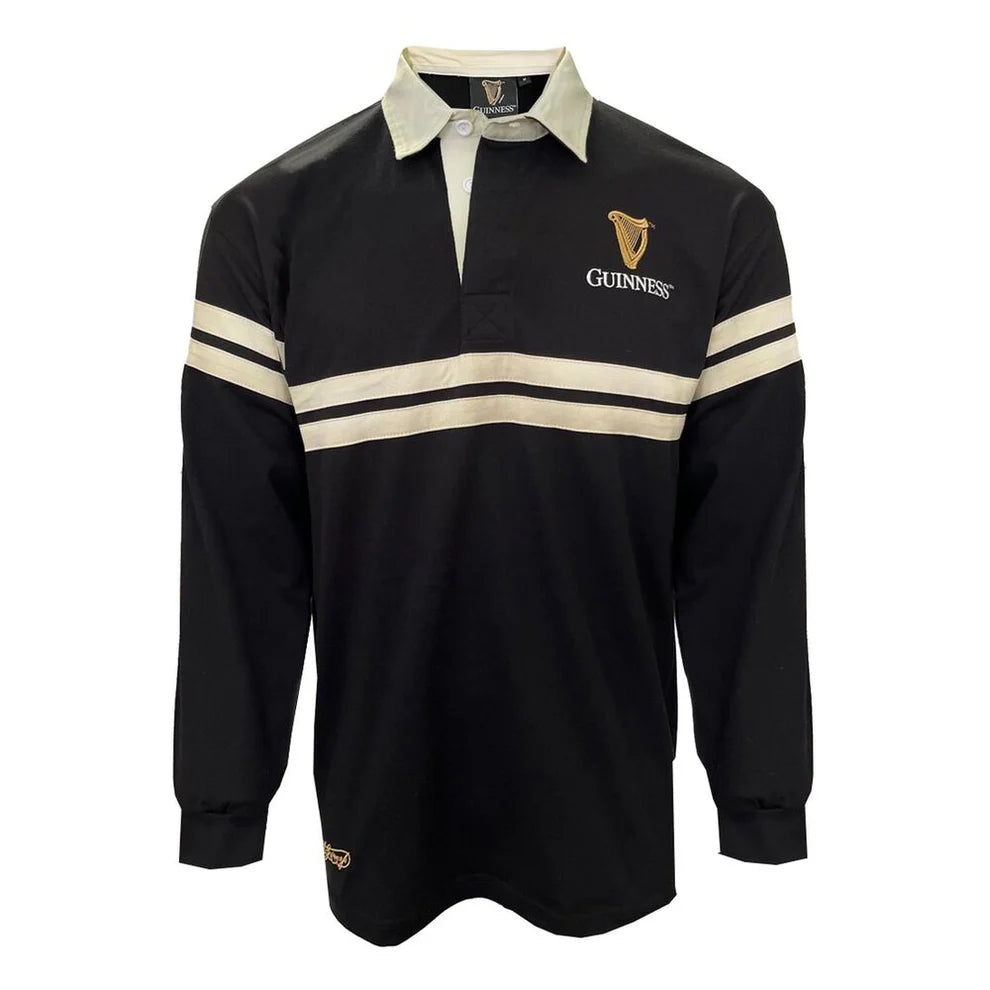 Guinness Harp Long Sleeve Rugby Shirt Cream and Black