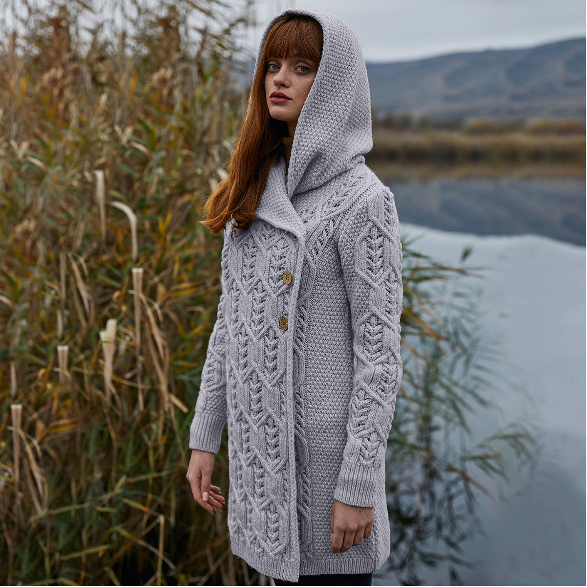 Soft Grey Aran Leaf Coat