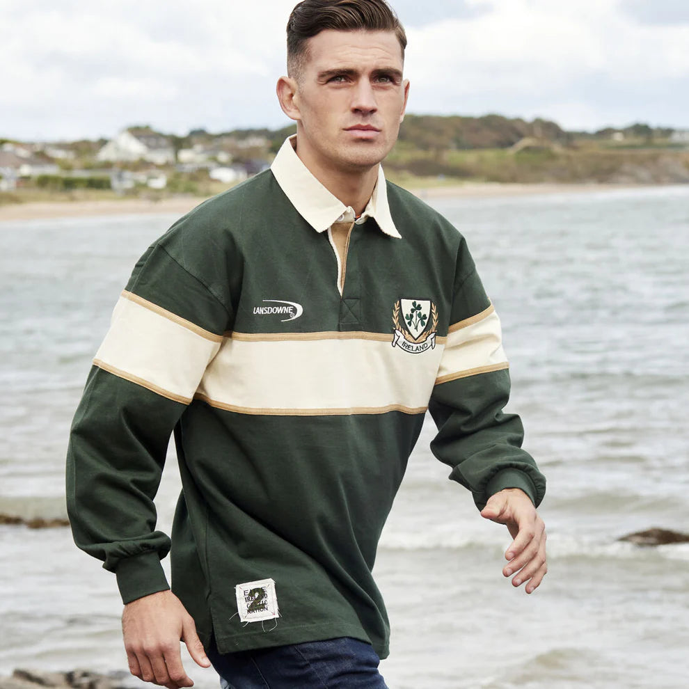 Ireland Striped Long Sleeve Rugby Shirt Bottle & Natural