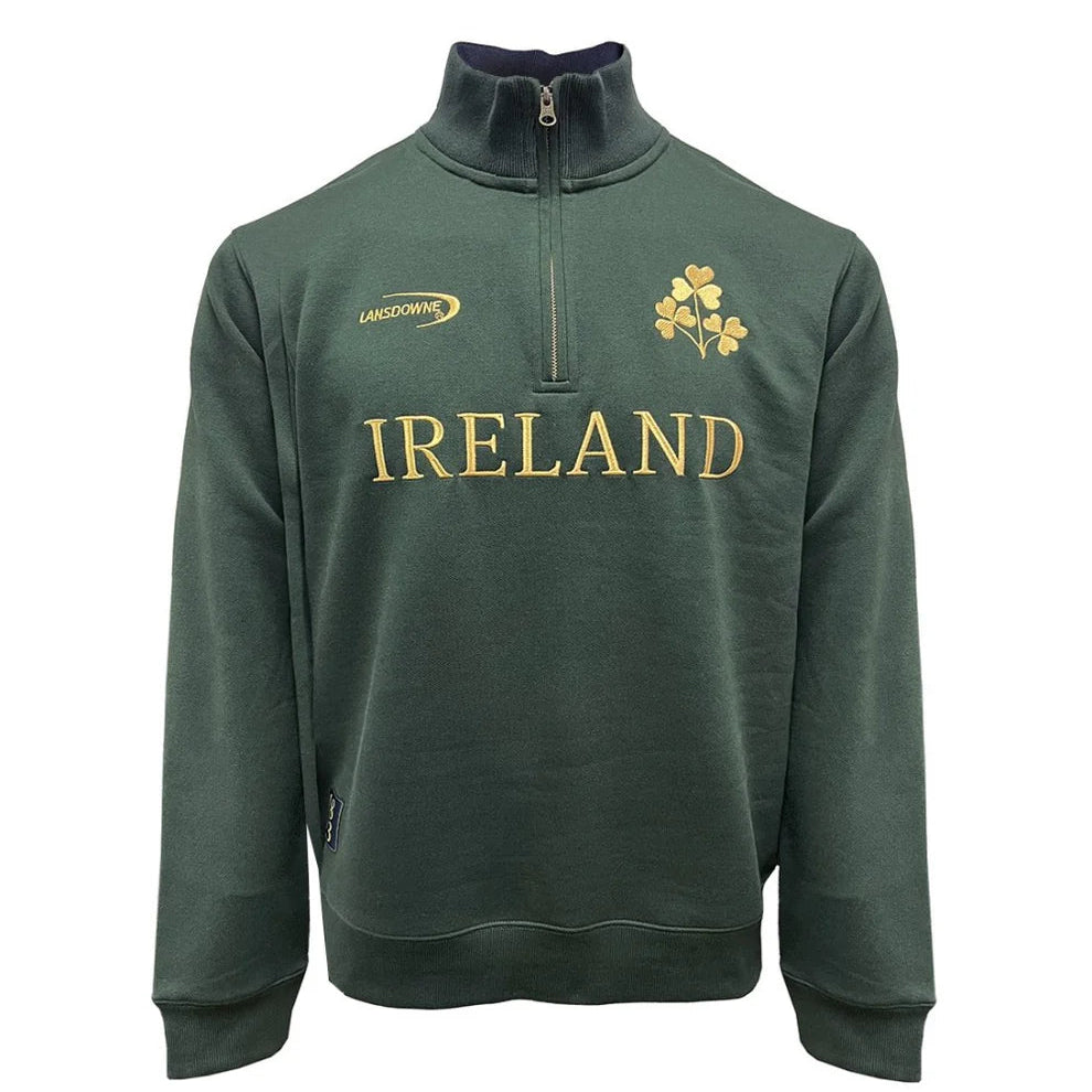 Unisex Ireland 1/4 Zip Fleece Bottle Green and Gold