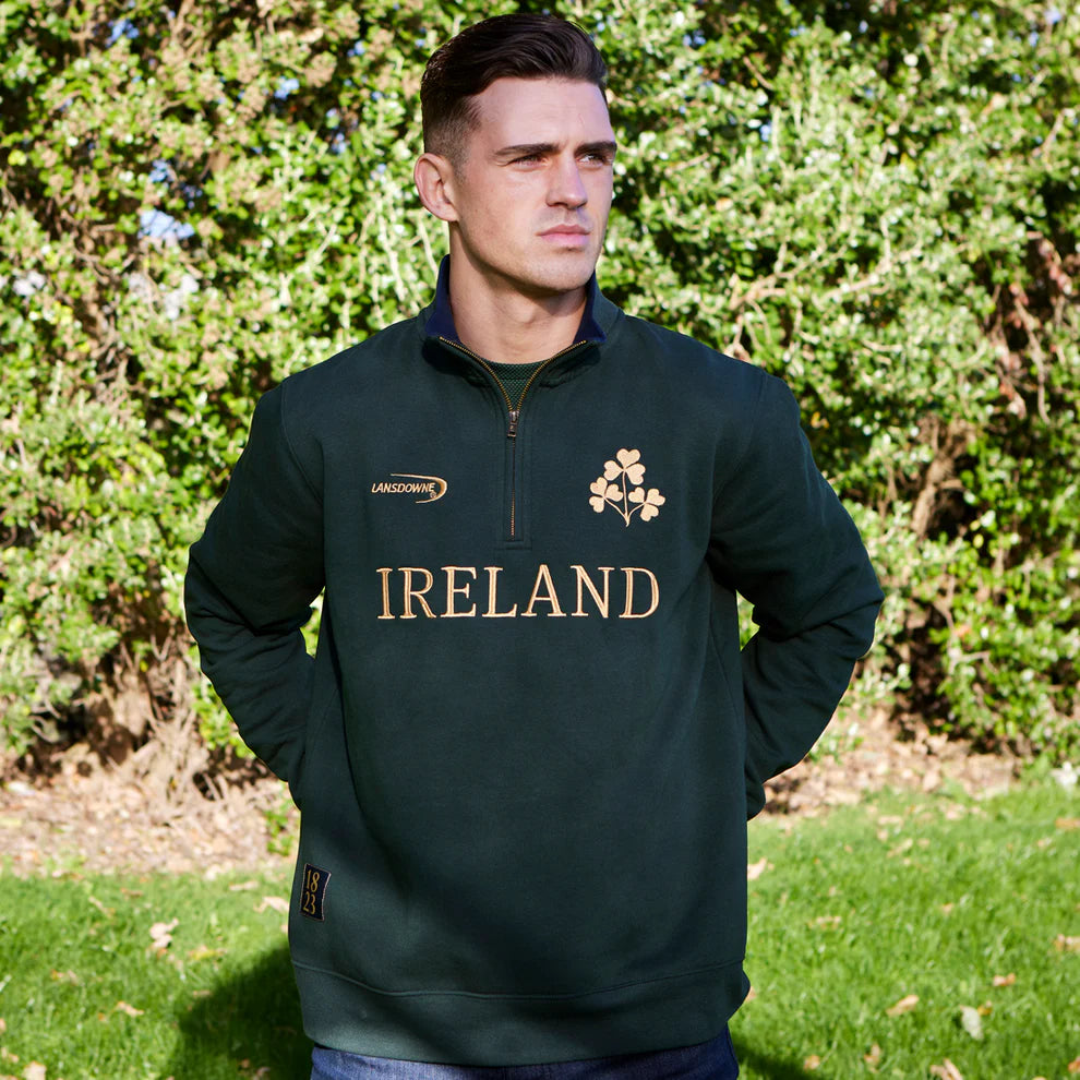 Unisex Ireland 1/4 Zip Fleece Bottle Green and Gold