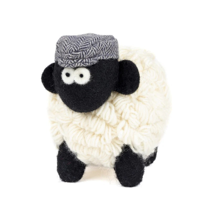 Knitted Sheep Collectible Mountain with Blue Flat Cap Large