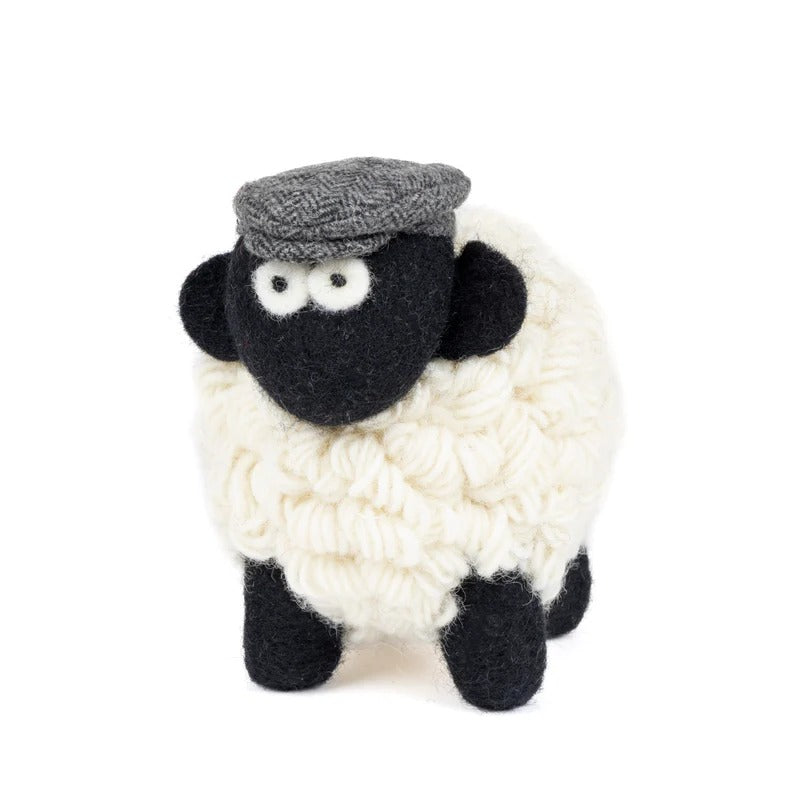 Knitted Sheep Collectible Mountain with Charcoal Flat Cap Large