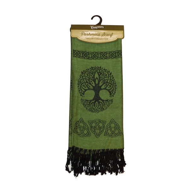 TREE OF LIFE STYLE LONG GREEN PASHMINA SCARF